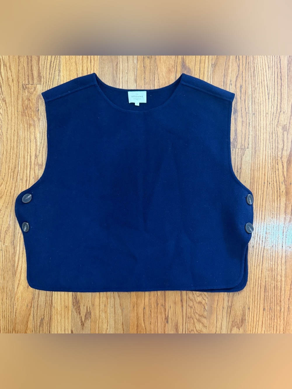 Sezane Navy Wool Button-Side Crop Vest